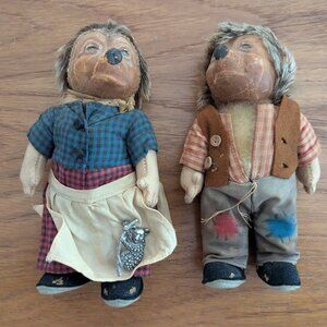 Vintage Steiff Hedgehog Dolls (2) German Folk Art "Mecki & Micki" 7" Set Germany